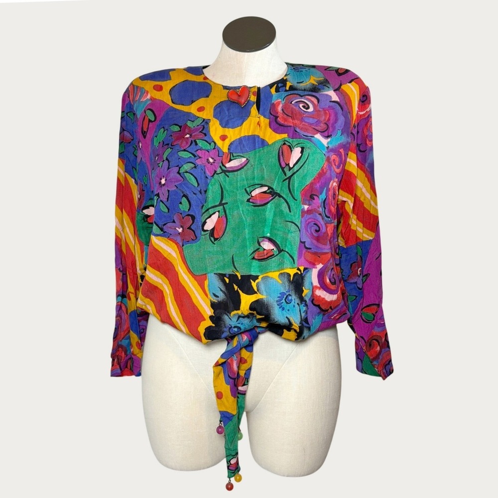 Carole Little Womens Blouse Size 6 Multicolor Gauze Vtg Art to Wear Funky 90's
